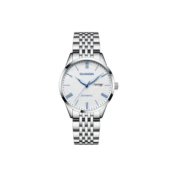 GUANQIN Automatic Mechanical Movement Stainless Steel Watchband Watch Men's Watches White Dial
