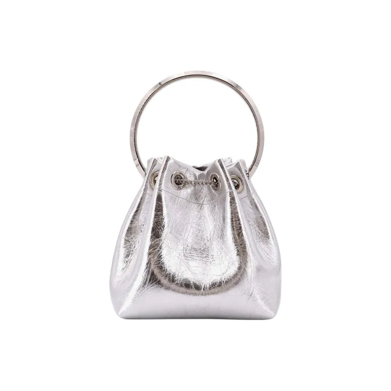 Jimmy Choo Leather Bucket Bag, Shoulder Bag, Crossbody Bag, Handbag Women's Silver-2