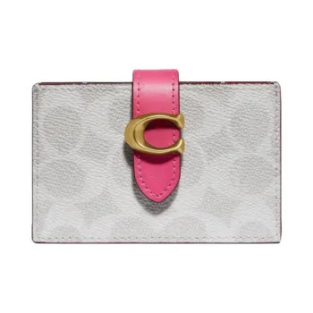 COACH Canvas With Leather Handheld Card Holder Women's Candy Pink With White