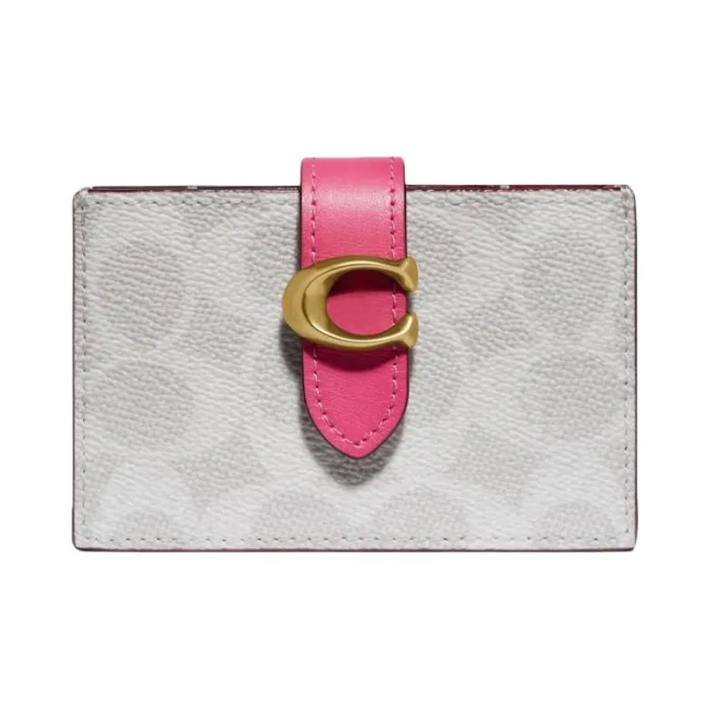 COACH Canvas With Leather Handheld Card Holder Women's Candy Pink With White-0