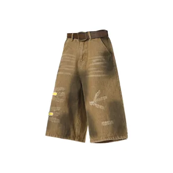 HKRXEC Denim Shorts Men Khaki