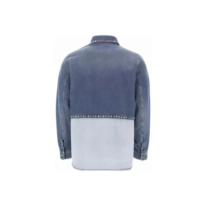 Valentino Stud Detailed Long Sleeved Denim Shirt-1