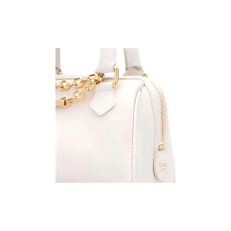 CELINE Leather Handbag Boston Bag Shoulder Bag Crossbody Bag Mini Women's White-4