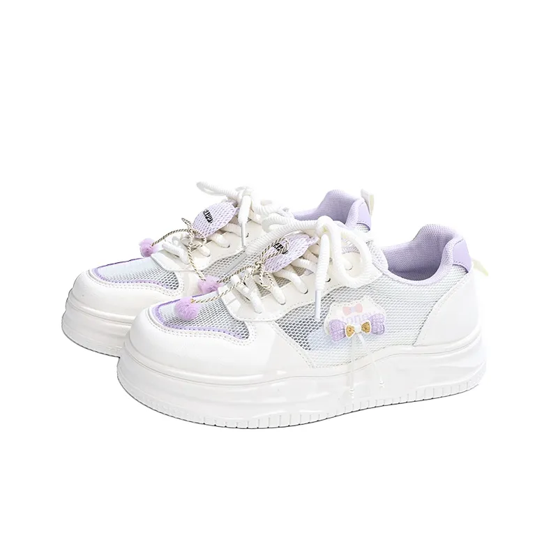 RENBEN Lightweight And Breathable Low Top Skateboard Shoes Women's White Purple-2