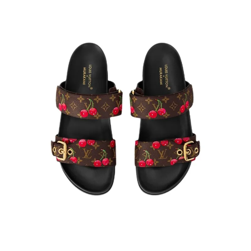 Takashi Murakami x LOUIS VUITTON Bom Dia Rubber Sole Quiet Slide Slippers Women's Brown-3