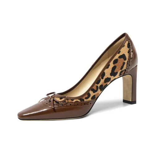 Lily Wei Patissier Chunky Heel High Heels Women's Leopard Brown
