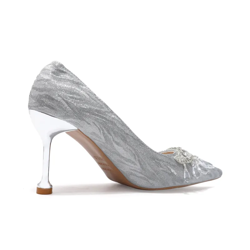Take The Qin Slim Heel High Heels Women's Silver-2
