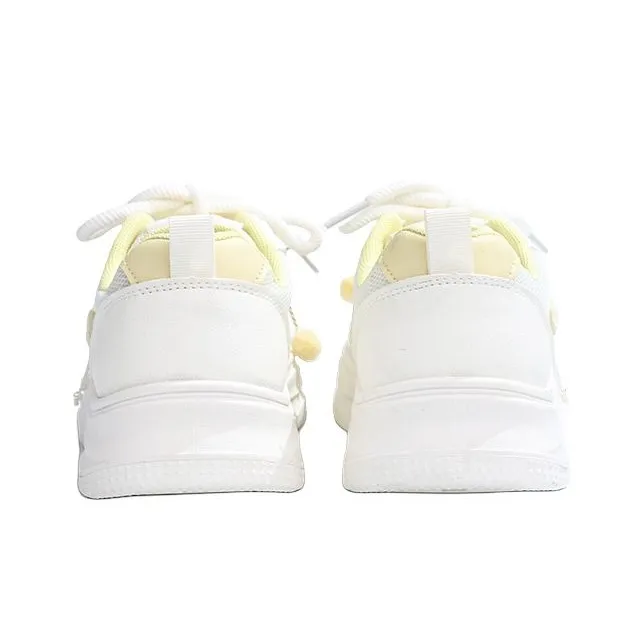 RENBEN Breathable Height Increase Low Top Skateboard Shoes Women's White Yellow-4