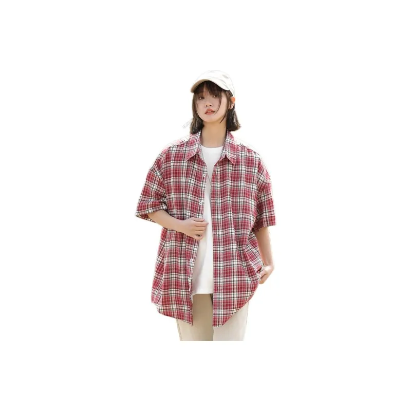 Ordifen Shirts Women's Red Plaid-0