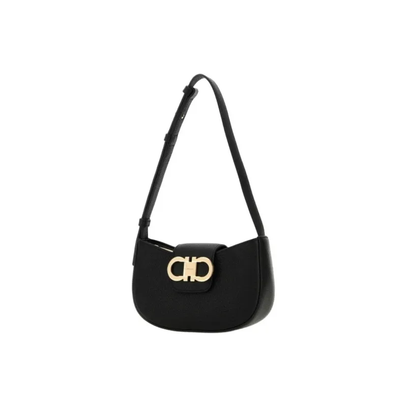 FERRAGAMO GANCINI Calfskin Shoulder Bag Women's Black-1
