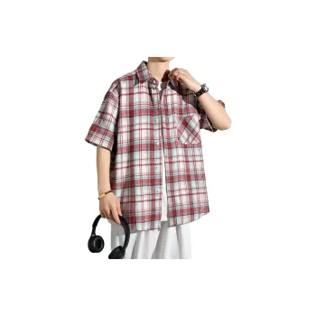 HOKLV Shirts Unisex Red White Plaid