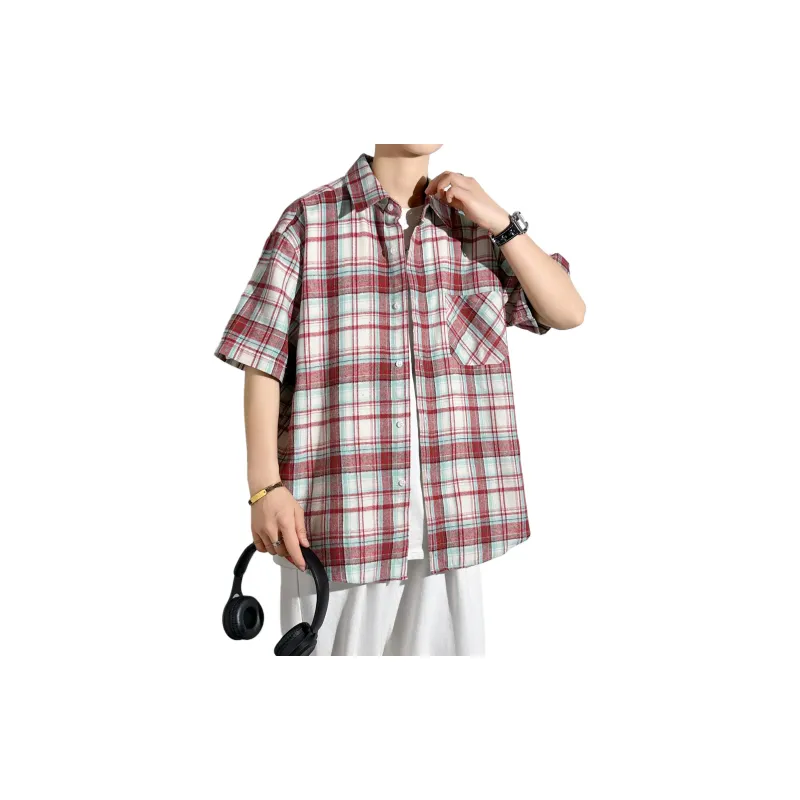 HOKLV Shirts Unisex Red White Plaid-0