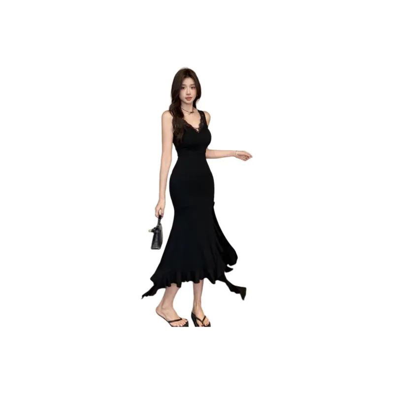 Mu Xiao Xin Slip Dresses Women's Black-0