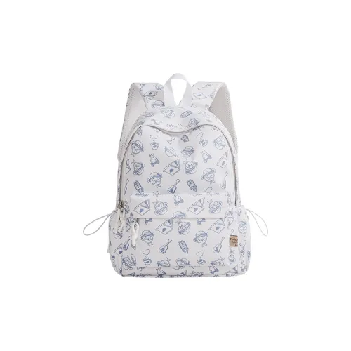 Teddy Bear Collection Oxford Backpack Regular Women's White & Blue