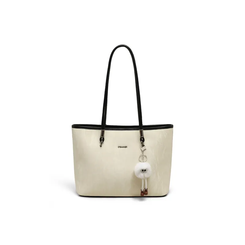 C°BANNER Cow Leather Shoulder Bag Tote Medium Size Women's Ecru-2