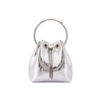 Jimmy Choo Leather Bucket Bag, Shoulder Bag, Crossbody Bag, Handbag Women's Silver
