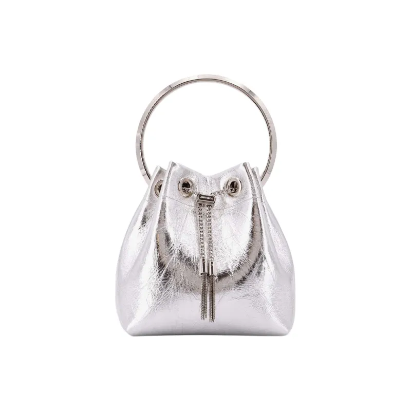 Jimmy Choo Leather Bucket Bag, Shoulder Bag, Crossbody Bag, Handbag Women's Silver-0