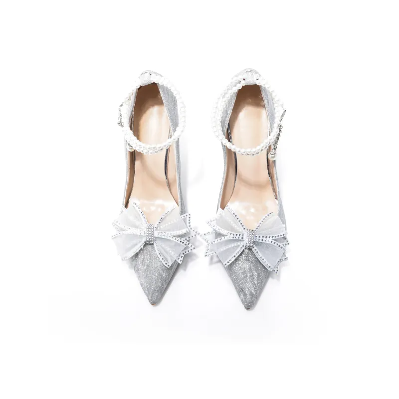 Take The Qin Slim Heel High Heels Women's Silver-2