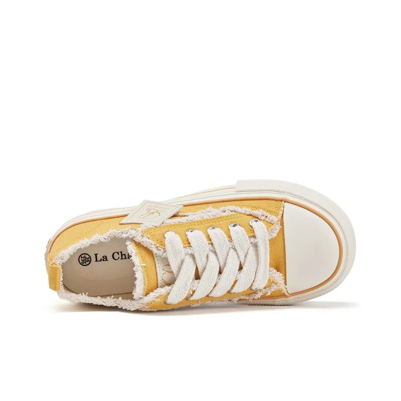 La Chapelle Abrasion Resistant Low Top Canvas Shoes Women's Yellow-3