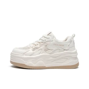 EXULL Q Slip Resistant, Lightweight, Breathable, Height Increasing Low Top Skateboard Shoes Women's Beige Khaki
