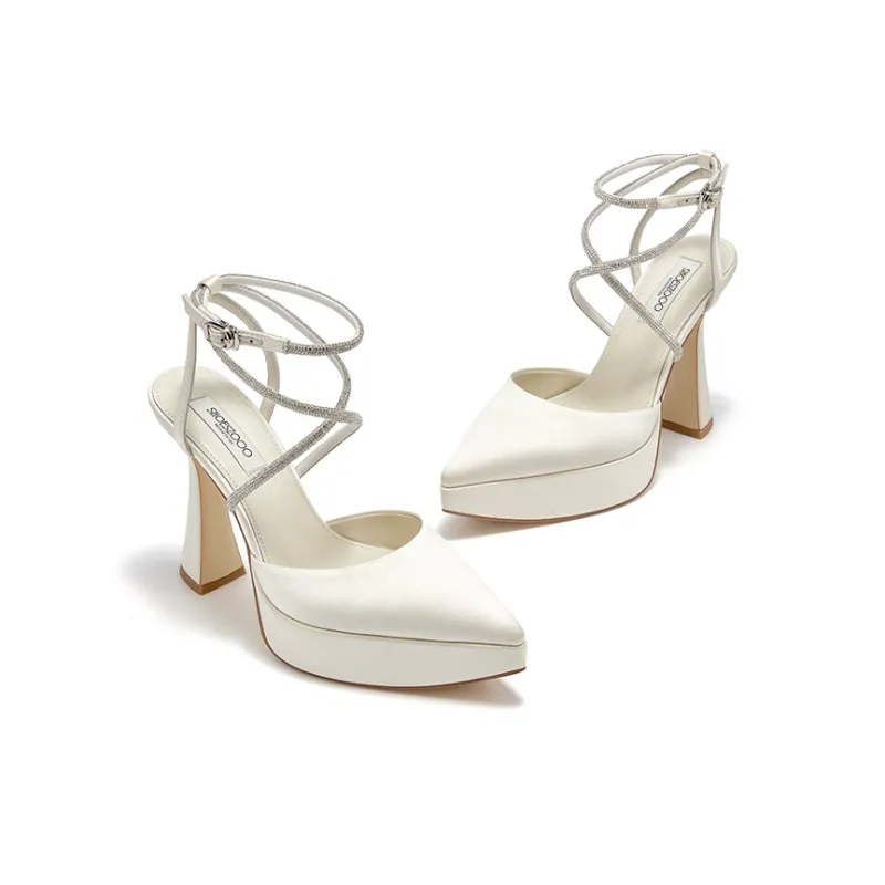 SHOESZOOO Main Yarn Wedding Shoes Chunky Heel High Heels 11.8cm Women's-2