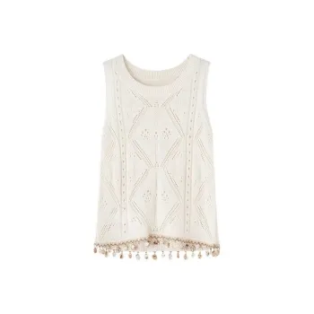 HDFULERN Knitwear Women's Beige Fashion Cut Out Design Knitwear Women's Summer French Elegant Slimming Tank Top