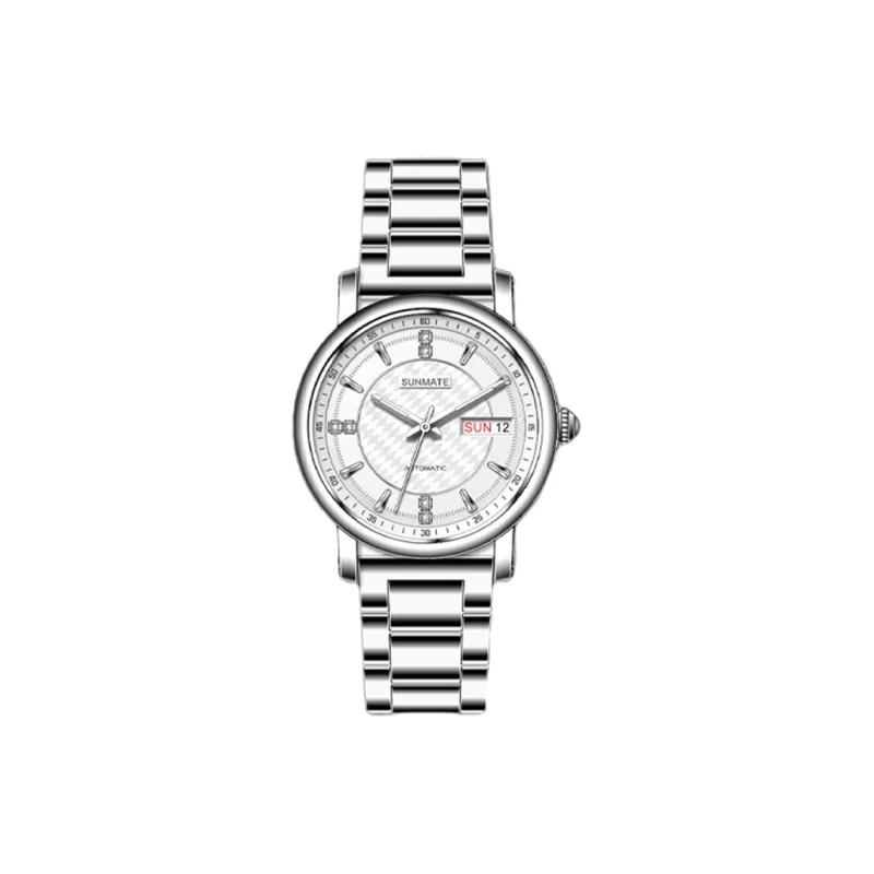SUNMATE Mechanical Movement Steel Strap Watch Unisex White Dial-0
