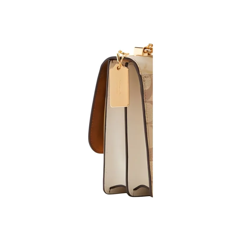 COACH Klare Canvas With Leather Trunk Bag, Shoulder Bag, Crossbody Bag Trumpets Women's Yellow & Brown Monogram-4
