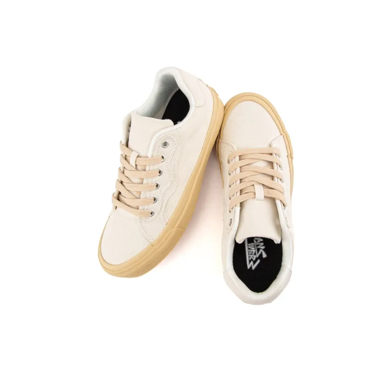 WANSWER Slip Resistant Shock Absorbers With Abrasion Resistant Properties Low Top Skateboard Shoes Unisex Oak White-3