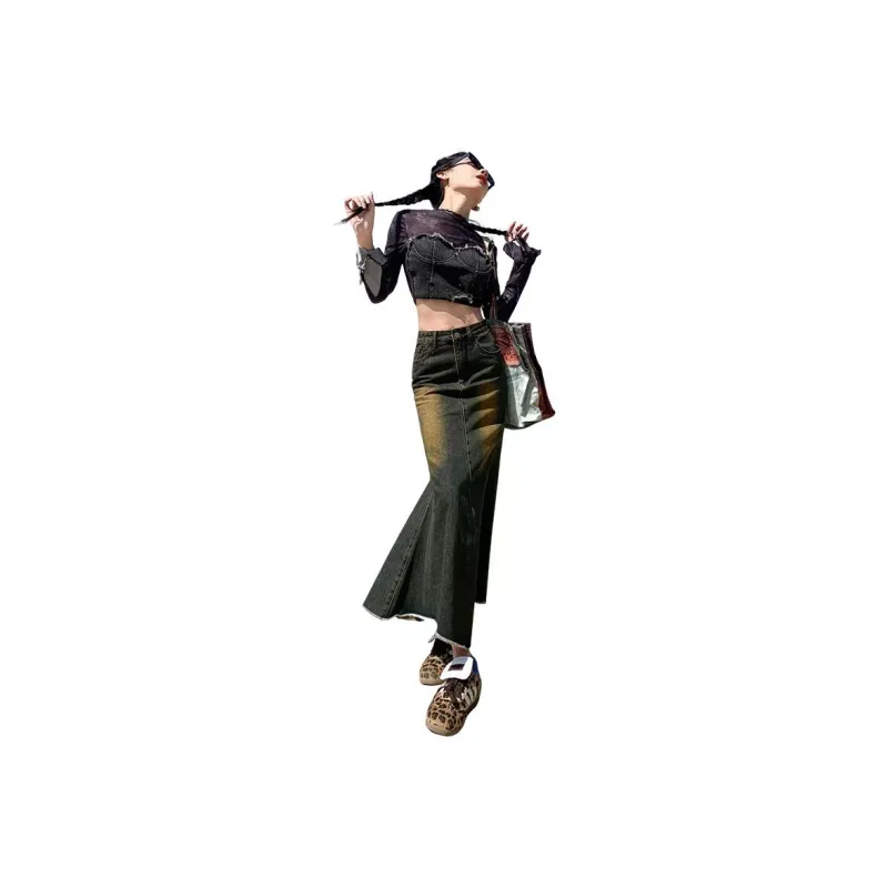 YINLEI Denim Long Skirt Women's-0