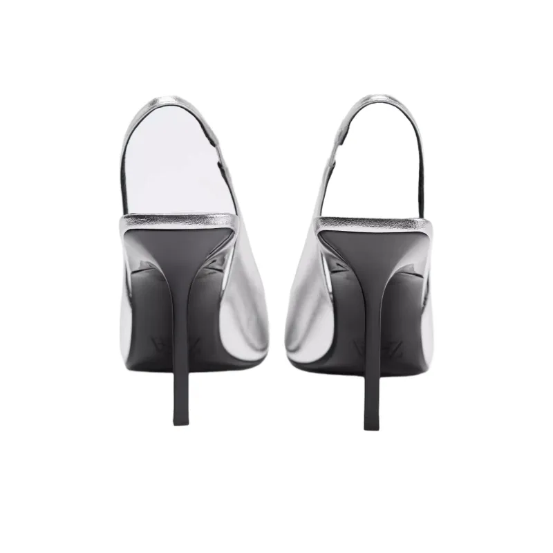 ZARA One Strap Sandals Women's Silver-4