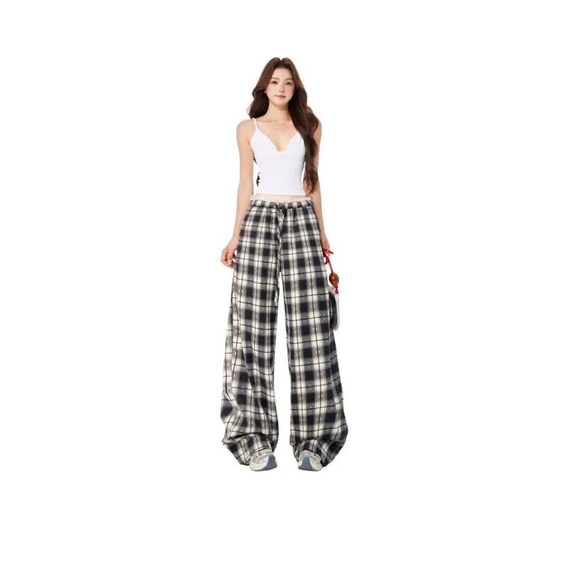 ZAZN Casual Pants Women's Lace Trim Plaid-6
