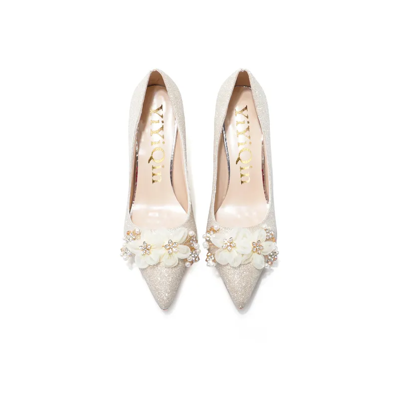 Take The Qin Slim Heel High Heels Women's Champagne Gold-3