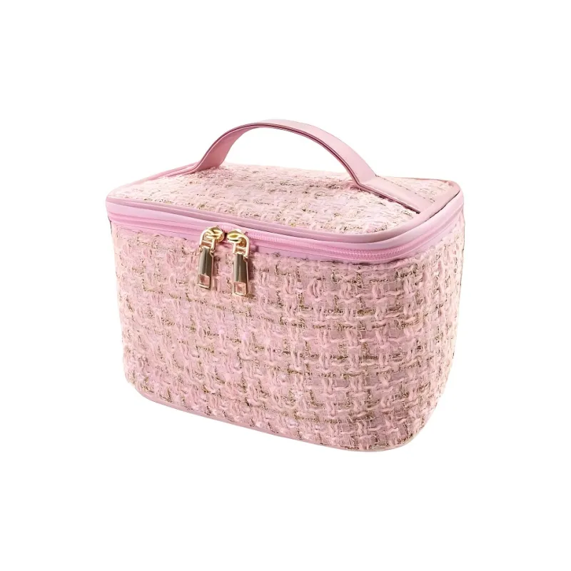 ZHENZI Chanel Inspired Large Capacity Plaid Portable Bag Makeup Bags-4