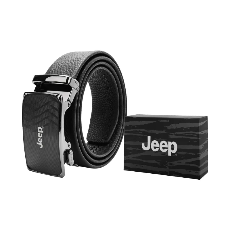 Jeep Cow Leather Belts Men's Black/Litchi Grain Black 3.5CM-3