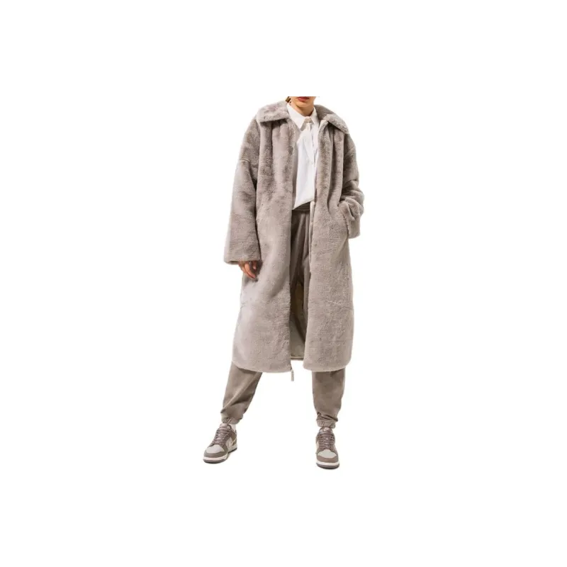 Nike Sportswear Essentials Plush Faux Fur Long Jacket Light Iron Ore/Light Bone/Sail-0