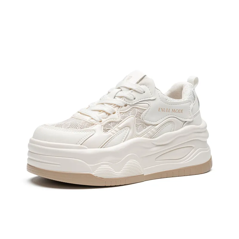 EXULL Q Slip Resistant, Lightweight, Breathable, Height Increasing Low Top Skateboard Shoes Women's Beige Khaki-1