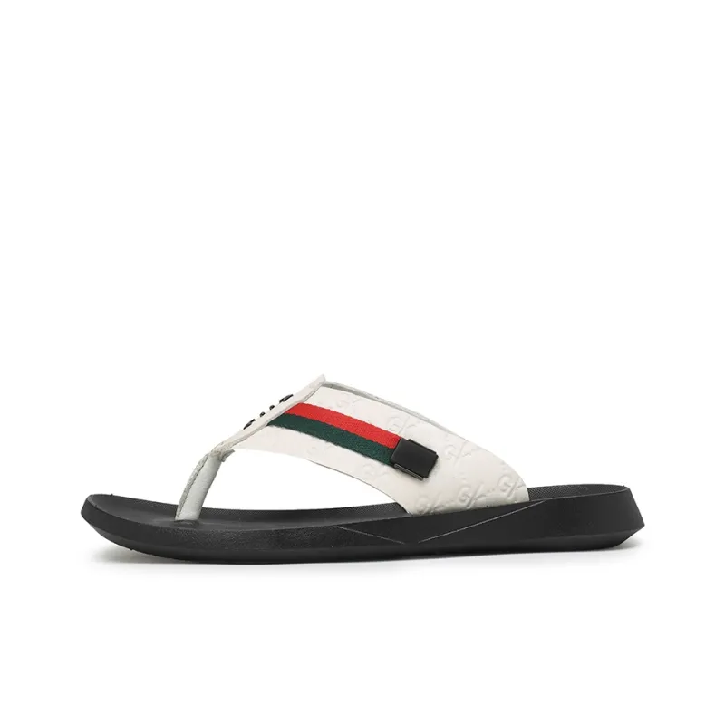 AIPSEN Rubber Sole Abrasion Resistant Slip Resistant Flip Flops Men's White-0