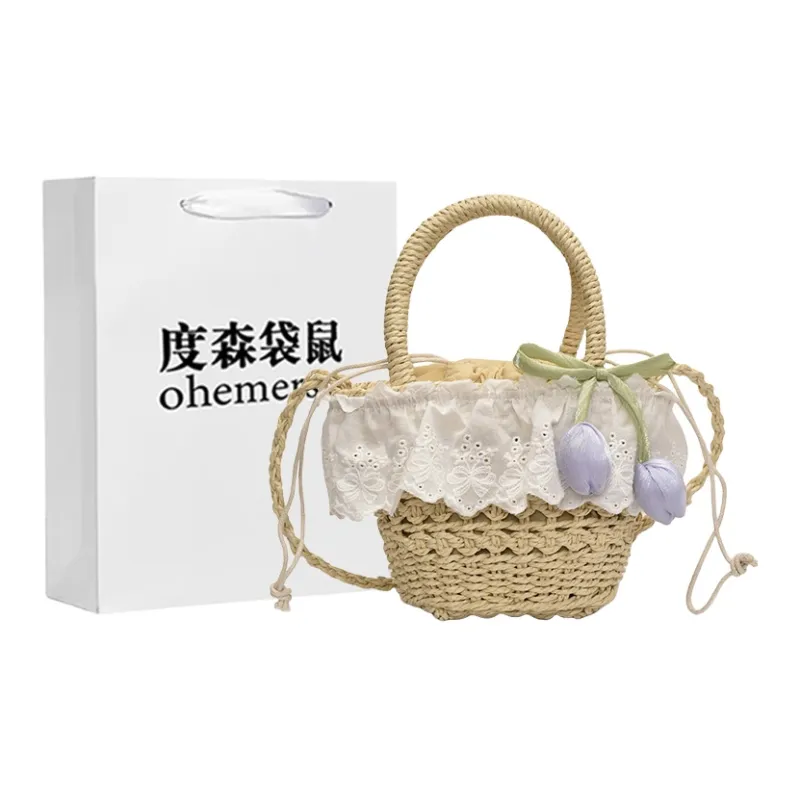 Dusen Kangaroo Straw Woven Handbag Women's Multicolor-10