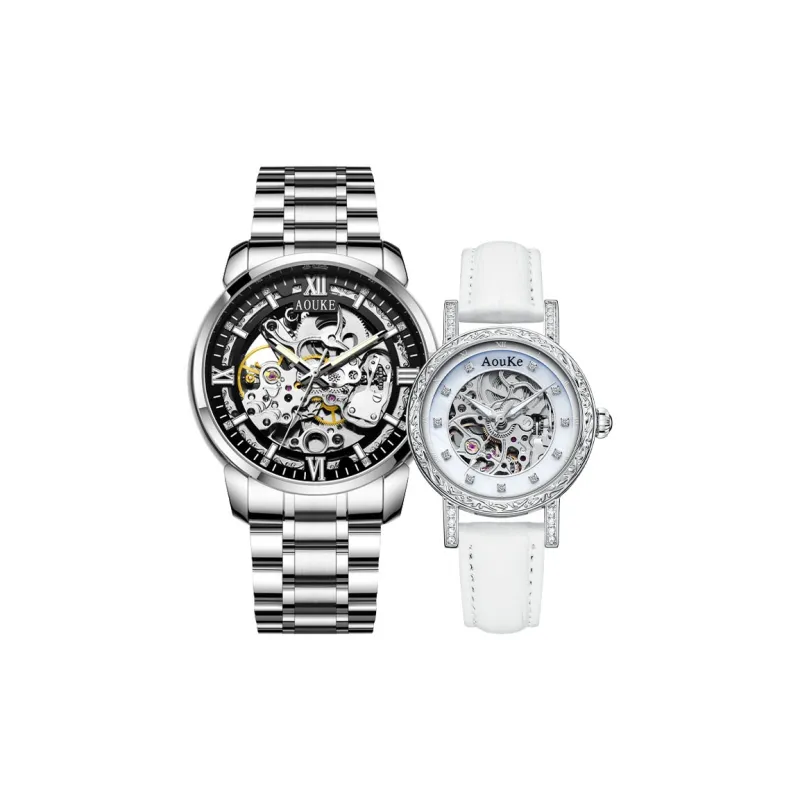 AOUKE Mechanical Movement Silicone Strap Watch Unisex Cut Out Dial-18