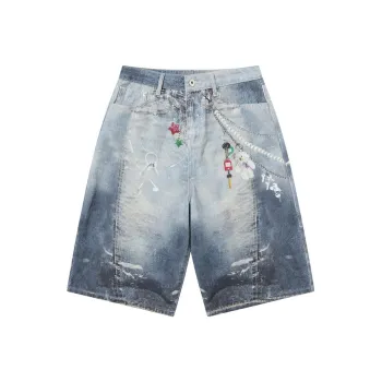HKRXEC Denim Shorts Men Light Blue