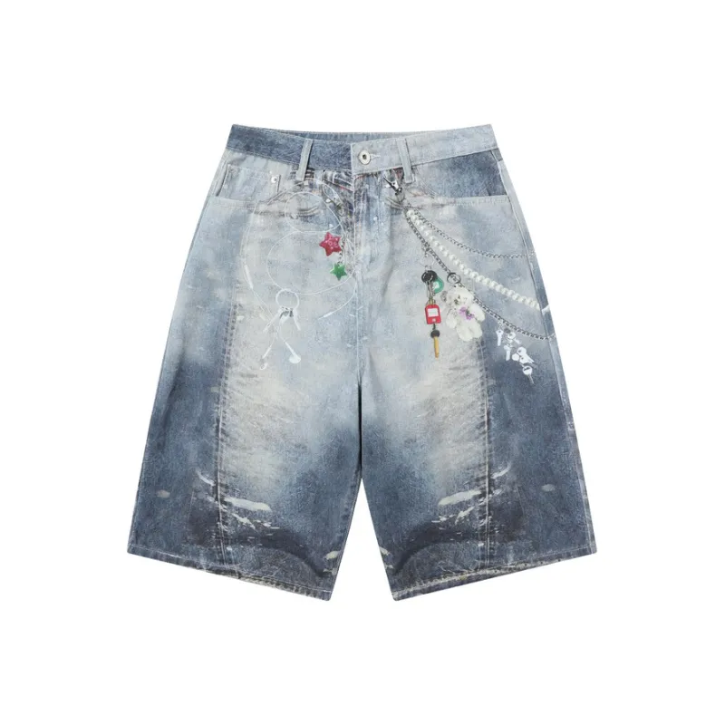 HKRXEC Denim Shorts Men Light Blue-0