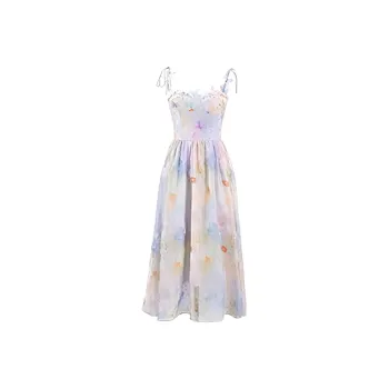 PZGE Slip Dresses Women's Oil Painting Color Dress