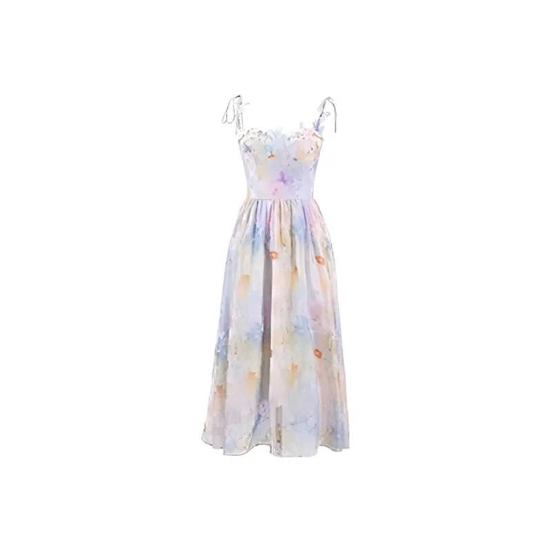 PZGE Slip Dresses Women's Oil Painting Color Dress-0