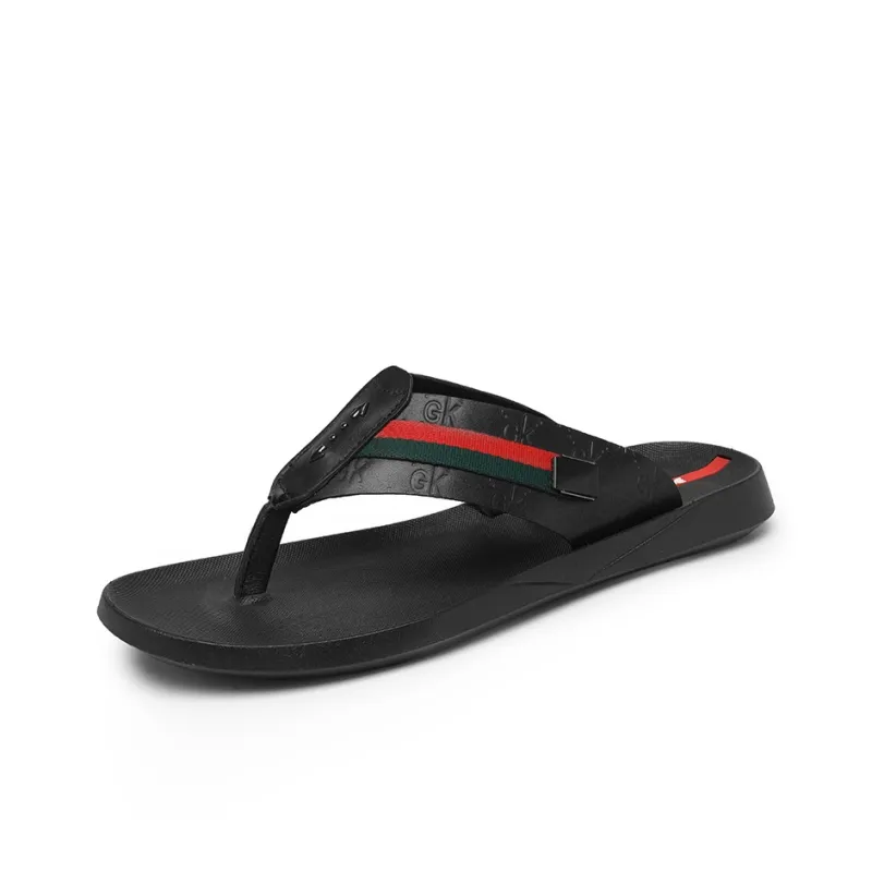 AIPSEN Rubber Sole Abrasion Resistant Slip Resistant Flip Flops Men's Black-1