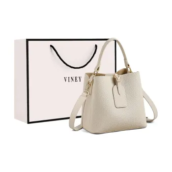 VINEY Cow Leather Handbag, Shoulder Bag, Crossbody Bag, Bucket Bag Regular Women's Ecru
