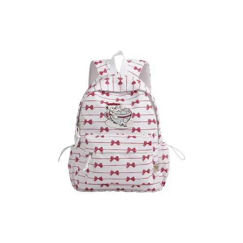 Teddy Bear Collection Nylon Backpack Women's White & Red