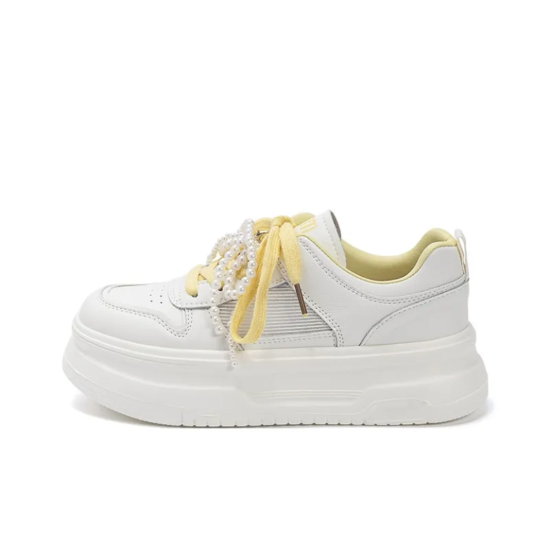 EXULL Q Low Top Skateboard Shoes Women's Beige Yellow-0