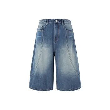 Wen Shan Denim Shorts Women's Washed Blue Capri Pants