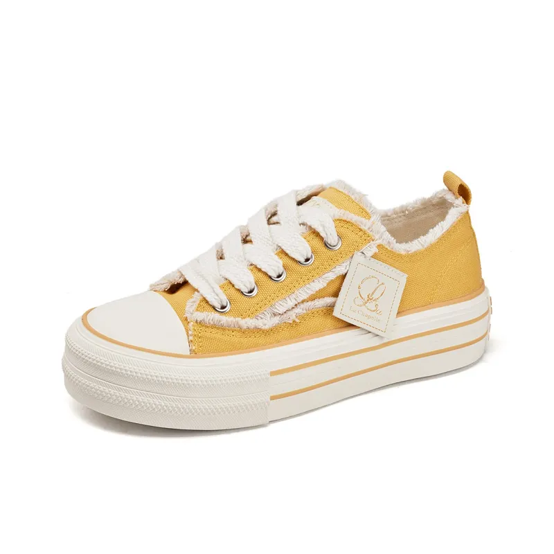 La Chapelle Abrasion Resistant Low Top Canvas Shoes Women's Yellow-1